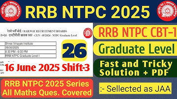 RRB NTPC 2025 Graduate Level CBT-1 16 June 2025 Shift-3 | RRB NTPC | SB Maths Funda