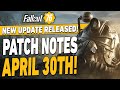 New update  fallout 76 patch notes april 30th