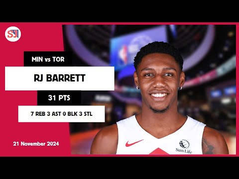 RJ BARRETT 31 PTS vs MIN 21 Nov 24-25 TOR Highlights