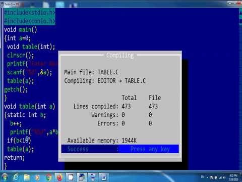 Write a program to print table of inputted number by using recursion in ...