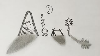 How to draw a vacation in nature-camping in the style of minimalism | Simple Drawing