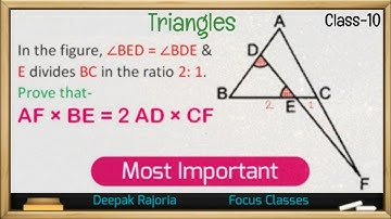 In the fig angle BED= angle BDE and E divides BC in the ratio 2:1. Prove that AF×BE = 2AD×CF