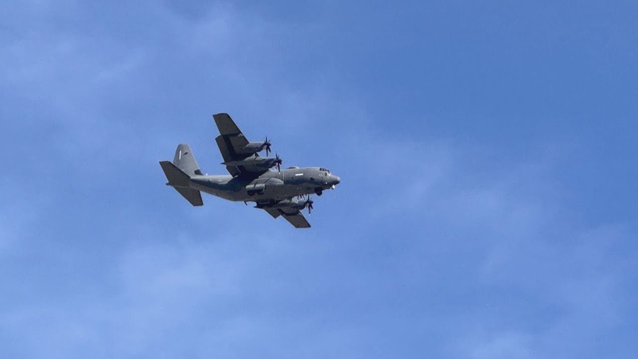 AC-130 military aircraft performs exercises in Lafayette