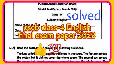 Pseb class-4 english final exam paper 2023 #4thclass #4class #class4 #4thstandard fully solved 😍😍