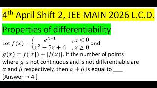 Let f(x)={ (e^(x-1)&,x 0  x^2-5x+6&,x≥0)┤ and g(x)=f(|x|)+|f(x)|. If the number of points  where g