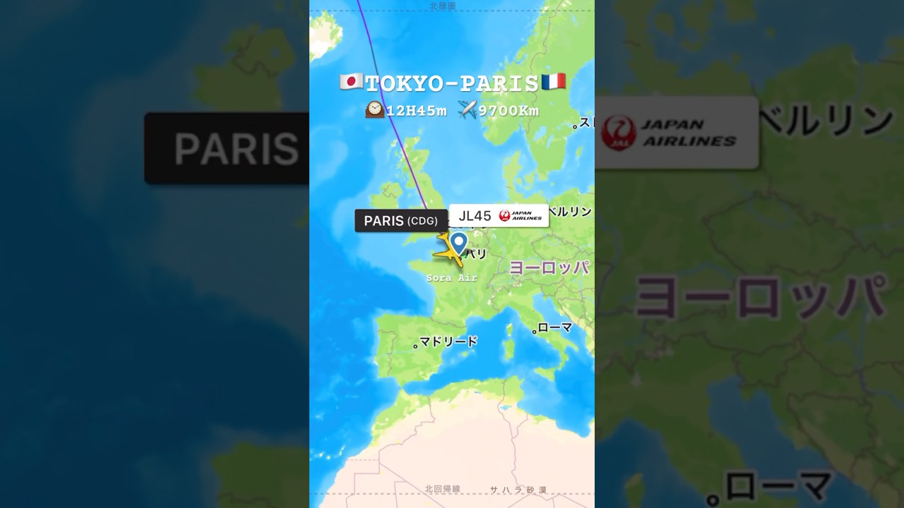 日本航空 JL45便: 東京羽田からパリ・シャルル・ド・ゴールへのフライト 