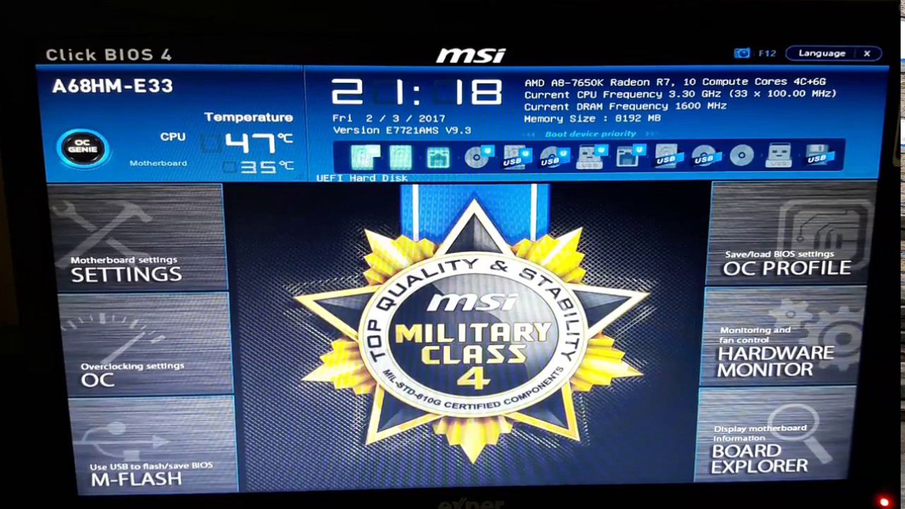 MSI A68HM-E33 Anakart BIOS Arayüzü - YouTube