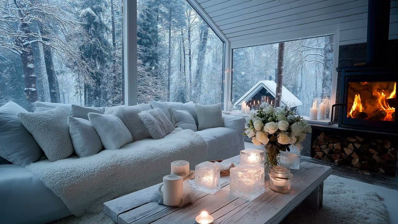 🌸❄️ Floral White Lounge Snow Piano | 5 Hours Cozy Winter Ambience | Relax Sleep Calm Meditation