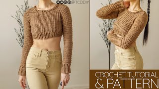 Crochet Cropped Long Sleeve Sweater | Pattern & Tutorial DIY