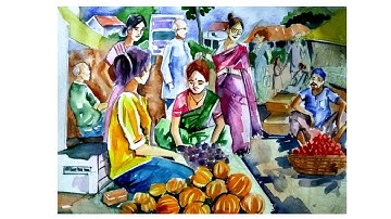 Market - Watercolor Memory Drawing / Picture Composition Scenery Figure composition for BFA Entrance