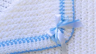 Easy Crochet Baby Blanket with Beautiful Border | Bean stitch pattern | Beginner friendly Tutorial