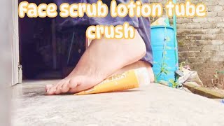 Foot Vs Face Scrub Tube Crush Experiment. Asmr Things & Object Crushing.