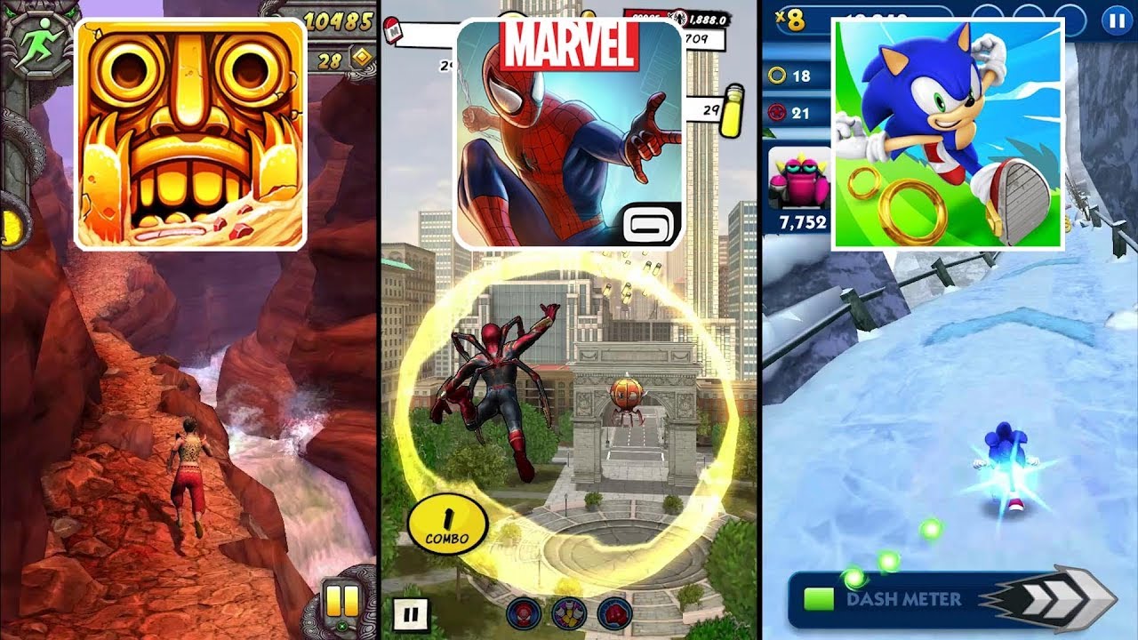 Temple Run 2 Blazing Sands Vs MARVEL Spider-Man Unlimited Vs Sonic Dash ...