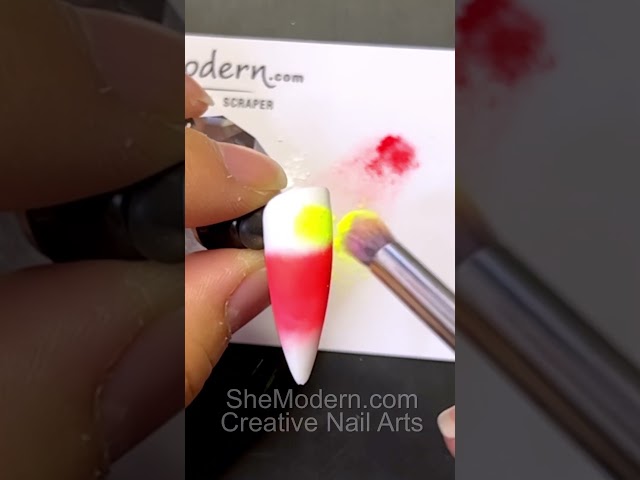 Fun, Easy Candy Corn Nail Arts with sticky clear jelly stamping polish and dry coloring neon pigment