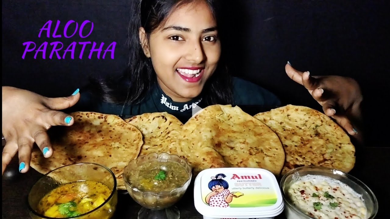 Aloo Paratha with Amul Butter Eating Show Or Mukbang