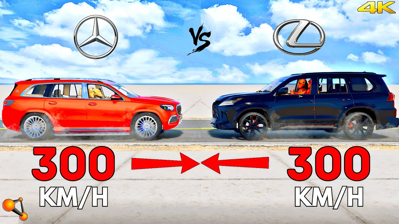 MERCEDES MAYBACH GLS vs LEXUS LX – 300 KM/H Head-On Crash Test | BeamNG.drive Gameplay