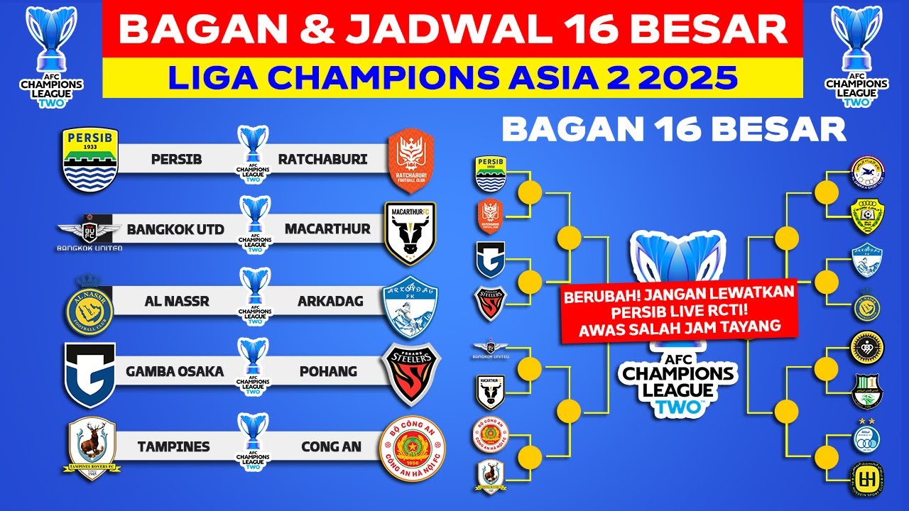 BERUBAH! Jadwal 16 Besar Liga Champions Asia 2 2025 - Persib vs Ratchaburi - Jadwal Persib Live