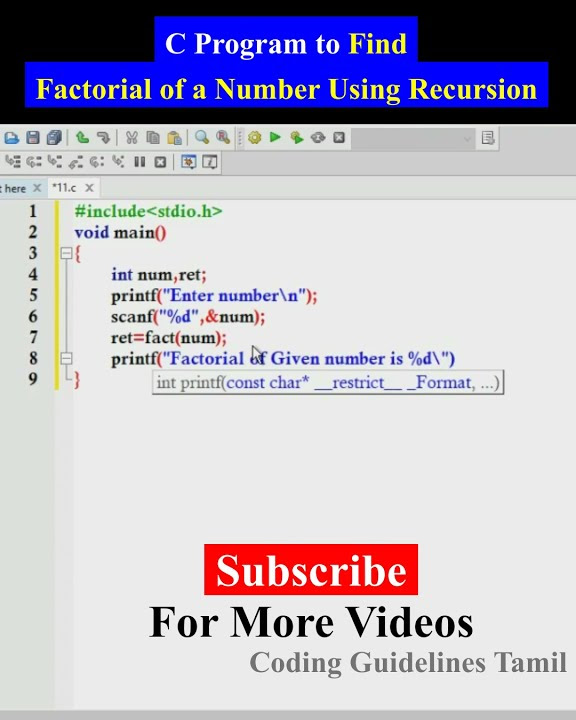 C Program to Find Factorial of a Number Using Recursion | C Programming ...