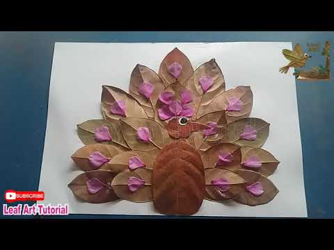how to make a peacock collage with dry leaves