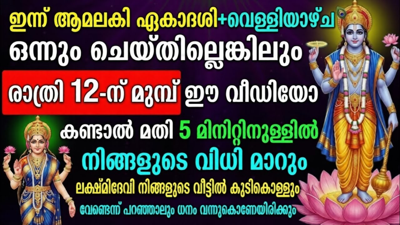 🌿 ഇന്ന് ആമലകി ഏകാദശി + വെള്ളിയാഴ്ച: രാത്രി 12ന് മുമ്പ് ഇത് കാണൂ, ഭാഗ്യം തുറക്കും!