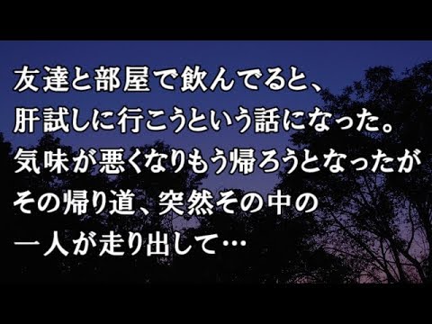【修羅場　洒落怖】友達と部屋で飲んでると、肝試しに行こうという話になった。君が悪くなりもう帰ろうとなったが、その帰り道、突然その中の一人が走り出して…【修羅場・洒落怖のぞき見チャンネル】