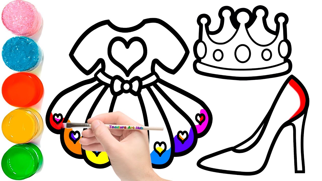 How to Draw a Princess Dress, Crown and Heels | Easy Drawing for Kids How to Draw a Princess Dress, Crown and Heels | Easy Drawing for Kids