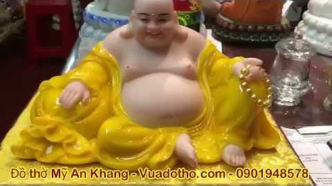 Tượng phật di lặc bột đá vàng màu hổ phách cao cấp