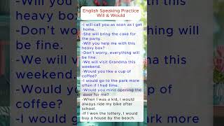 English speaking practice, Will & Would, daily uses English sentences #englishspeakingpractice