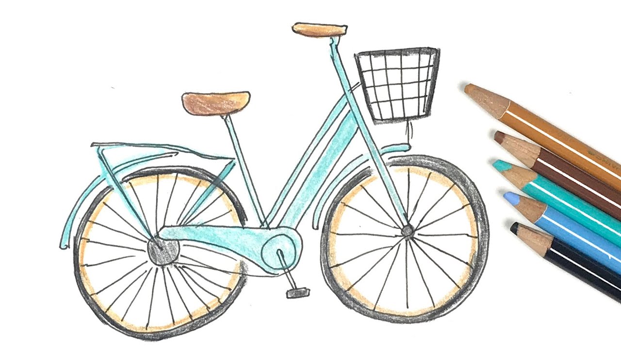 自転車 の描き方 色鉛筆とペンの簡単イラスト Bicycle Youtube