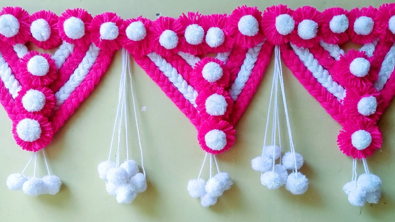 बिना क्रोशिया के बनाए आसान डिजाइन तोरण #Woolen Design Door Toran | Jhalar Design #Diwali Decoration