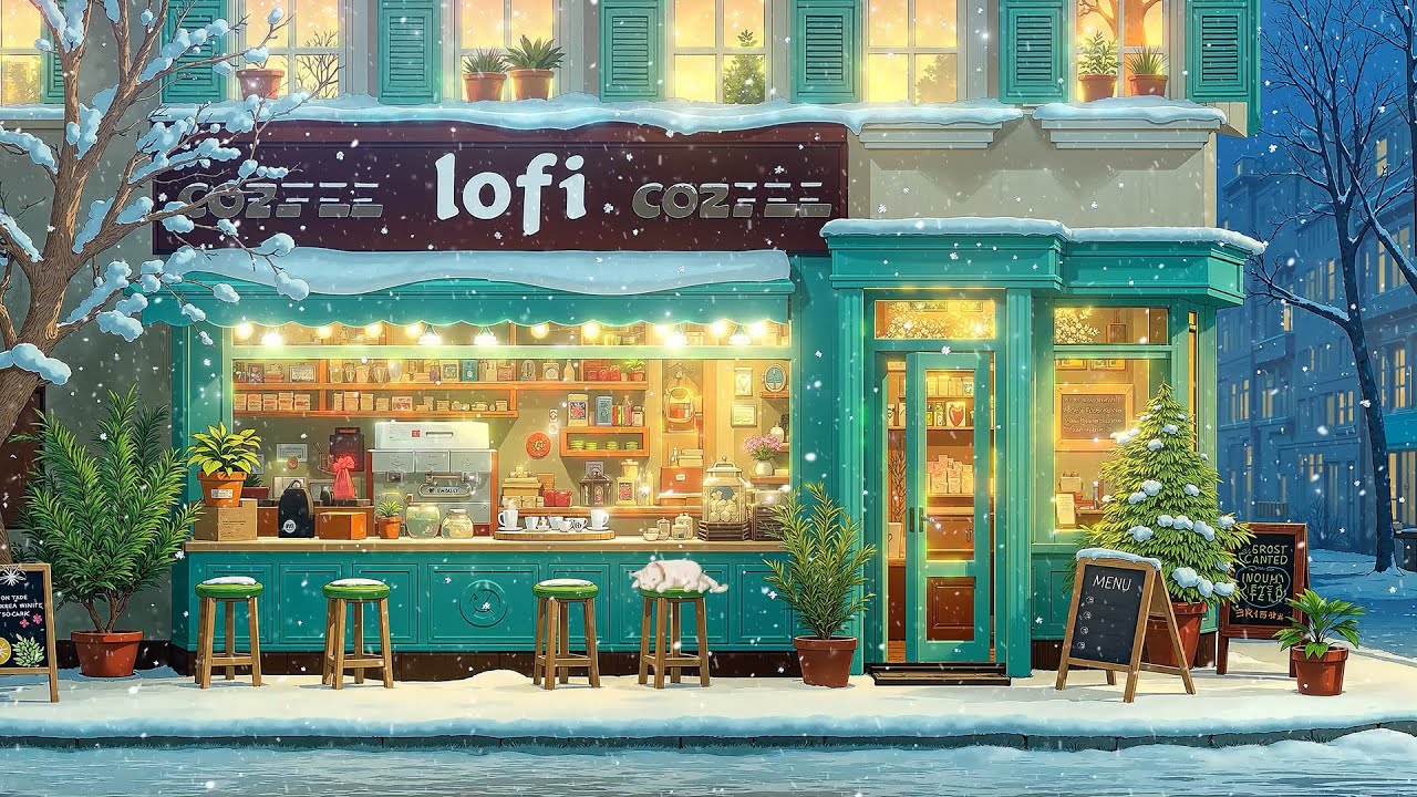 Christmas Street Cafe Evening 🎄 Relaxing City Sounds 🌃 Lofi Hip Hop to calm your thoughts