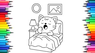 Sleepy Kitty Coloring Cute Coloring Page for Kids
