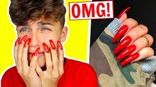 GUY Wears LONG Acrylic Nails For A Week.. (First Time)