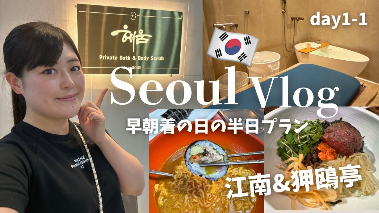 【韓国ソウル旅行vlog①】早朝着の日の半日プラン/江南&狎鴎亭/アカスリ,キンパ,ユッケビビンバ