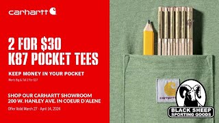 Carhartt K87 Pocket T-shirt Sale: 2 for $30 at Black Sheep Sporting Goods' Carhartt Showroom