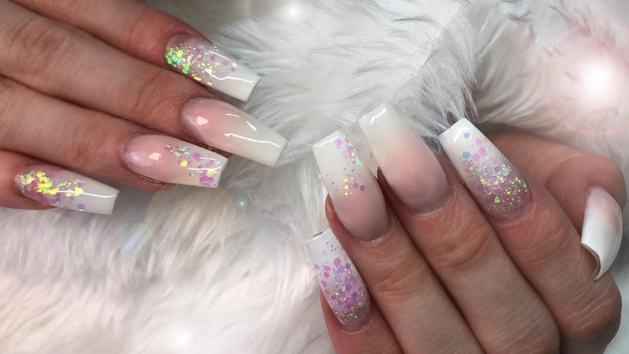 Acrylic Baby Boomer Ombre With Glitter Youtube