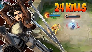 Yin AOT &quot;Eren&quot; Insane 24 Kills Gameplay! This New Collab Skin is OP!! 🔥| Mobile Legends Bang Bang