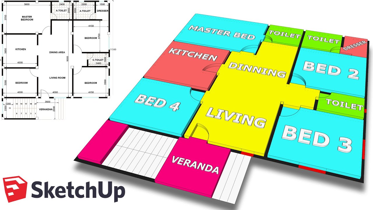Floor Plan design | 2d plan setup in sketchup