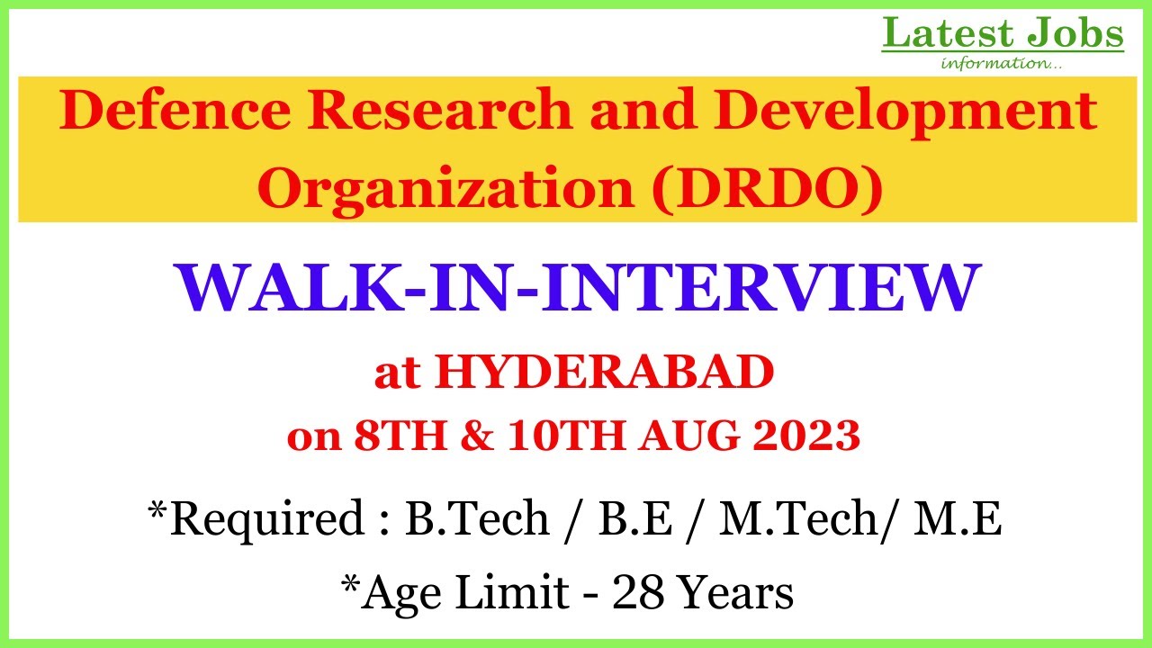 Walk-In-Interview for Engineering Candidates - DRDO Recruitment 2023 ...