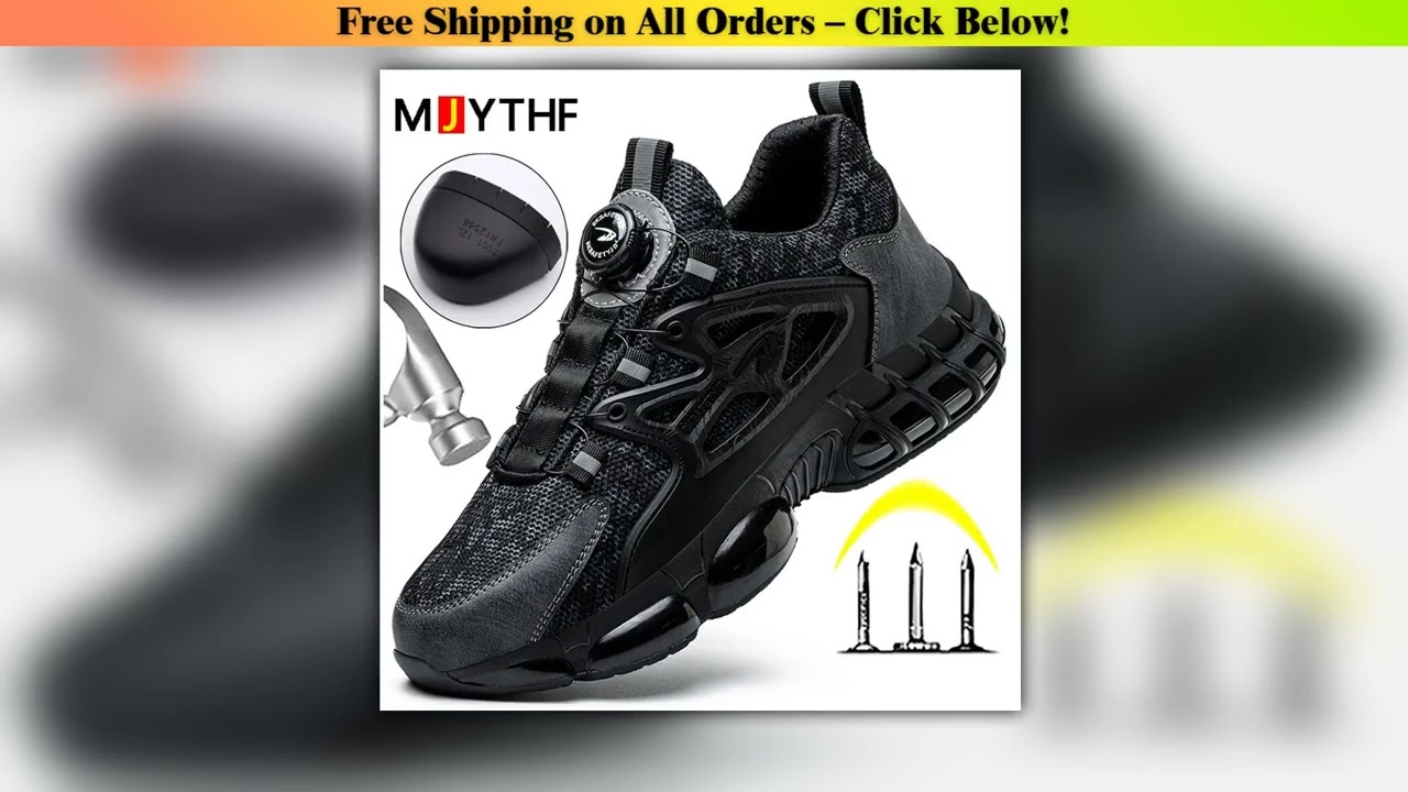 New Rotating Button Work Sneakers Safety Shoes Men Steel Toe Shoes Work Protective Men Boots