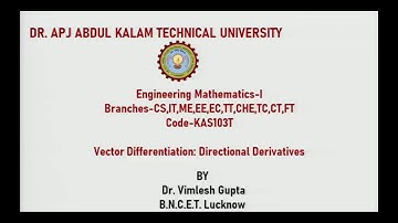 Engg. Mathematics - I   | Vector Differentiation-Directional Derivatives | AKTU Digital Education