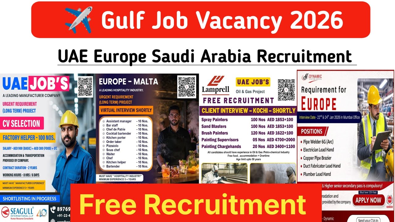 📢 Europe UAE Saudi Arabia Recruitment 2026|Free Visa 