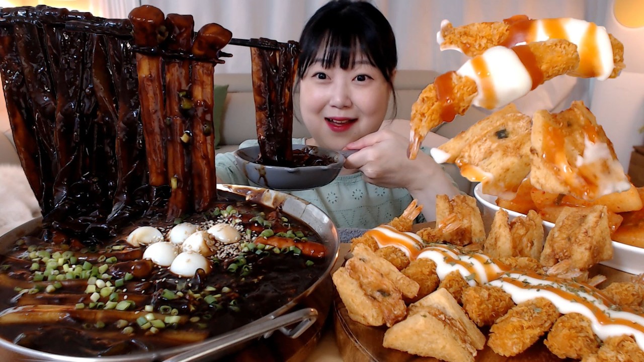 촉촉함 가득 당면파티 짜장납작당면 레몬크림새우튀김 멘보샤 먹방 Jjajang Noodles Remon Cream Shrimp Koreanfood Mukbang