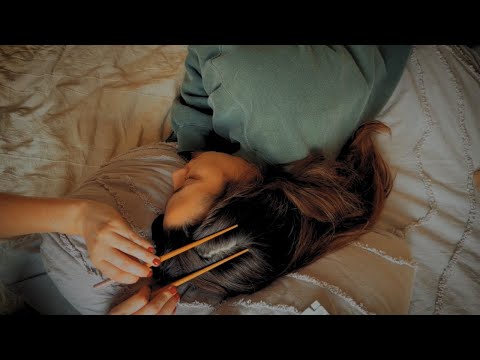 ASMR - SO relaxing and COZY! Hair play with chopsticks, gua sha and fingernails