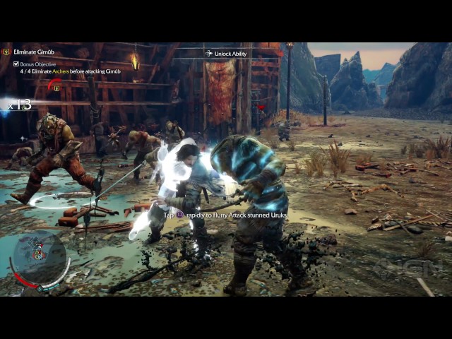4K PS4 Pro: Shadow of Mordor - Taking Down the First Enemy Encampment 