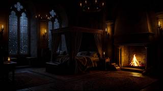 Sleep Deeply in a Medieval Castle Room 🔥 Soft Rain &amp; Calm Fireplace Therapy (NO  ADS)