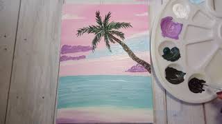 Easy Acrylic Painting For Beginners Simple Seascape Palm Tree Relaxing