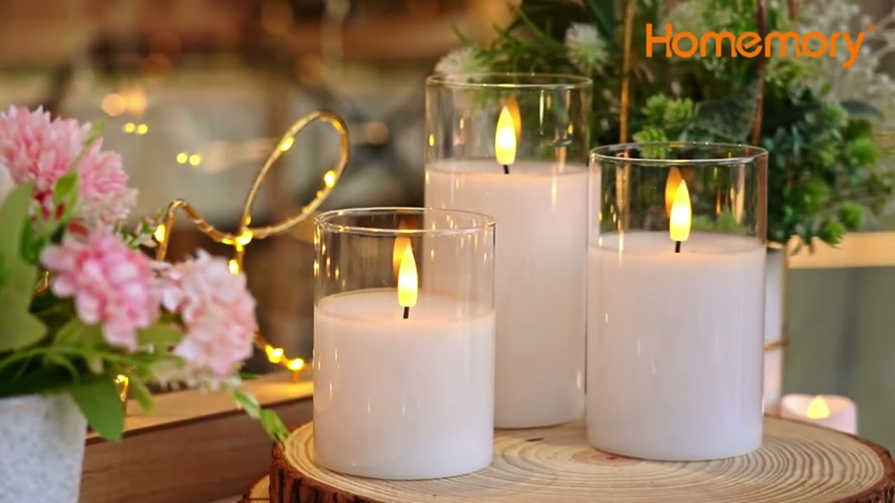 Homemory Clear Glass Flameless Candles, Pure White Wax Battery Operated .