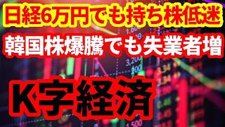 【K字経済】日経6万5000円なのに持ち株が上がらない！韓国半導体企業爆益でも失業者は増加！AIでK字経済化