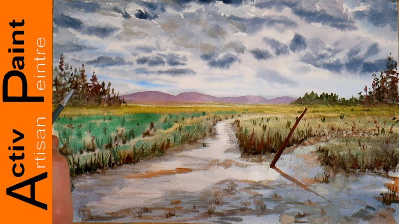 نسخه ی نمایشی نقاشی آبرنگ منظره برای مبتدی Easy landscape watercolor ...